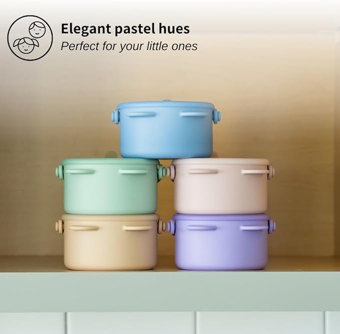 Silicone No Spill Snack Cups for Toddlers – Portable Baby Snack Cup Containers with Dustproof Lid – Dishwasher-Friendly Toddler Spill Proof Cups Without BPA, Lead, or Phthalates – Blue and Pink