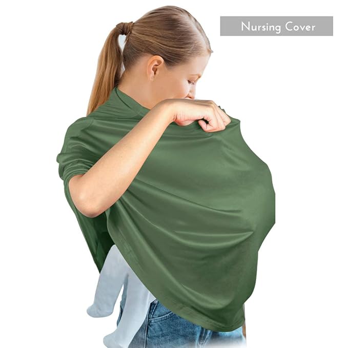 Yoofoss Nursing Cover Breastfeeding Scarf - Baby Car Seat Covers, Infant Stroller Cover, Strechy Carseat Canopy for Boys and Girls (Dark Green)