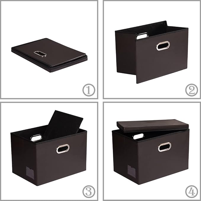PRANDOM Foldable Storage Bins with Lids [5-Pack] Leather Fabric Collapsible Storage Boxes Organizer Containers Baskets Cube with Cover for Bedroom Closet Office Nursery Brown (14.9x10.8x10)