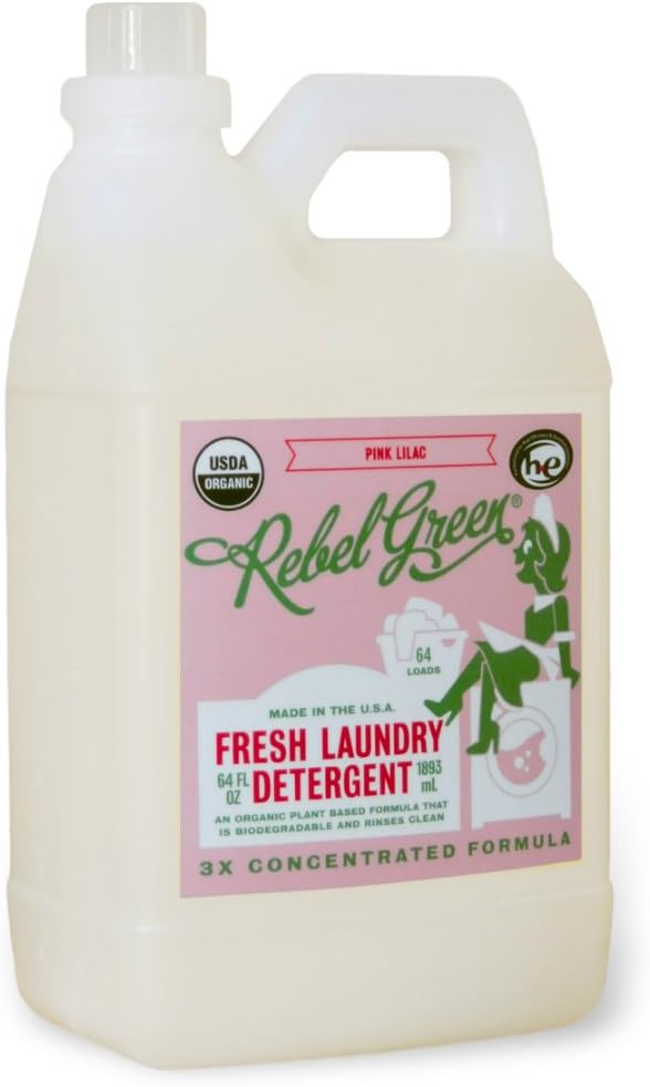 Rebel Green Laundry Detergent, Organic and Sulfate Free Hypoallergenic Laundry Soap, Pink Likal Scent, 64 Load Bottle