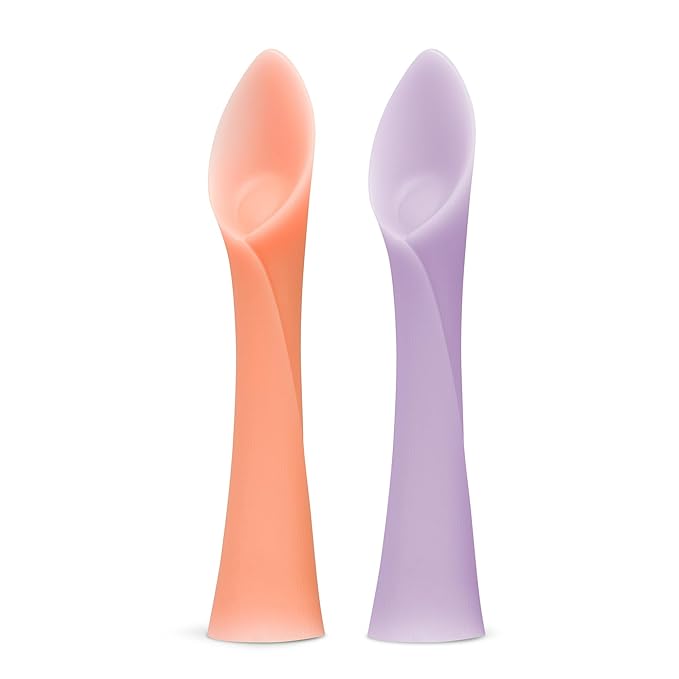 Olababy 100% Silicone Soft-Tip Training Spoon for Baby Led Weaning 2pack (Coral/Lilac)