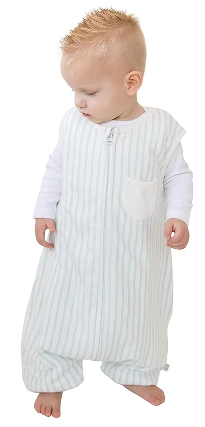 Tealbee Dreamsuit: Toddler Sleep Sack with Feet 3T 4T - 1.5 TOG Winter Baby Wearable Blanket for Walkers - Rayon made from Bamboo, Cotton Sleep Bag - Minty Stripes