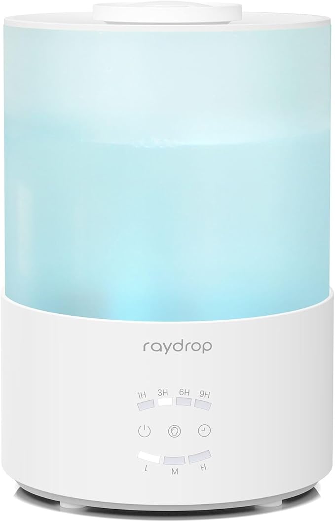 raydrop Humidifiers for Bedroom, 3.0L Cool Mist Humidifiers for Large Room & Home, Top Fill Air Humidifier for Baby Nursery & Plants, Essential Oil Diffuser with Color Lights, Timer, Auto Shut-Off