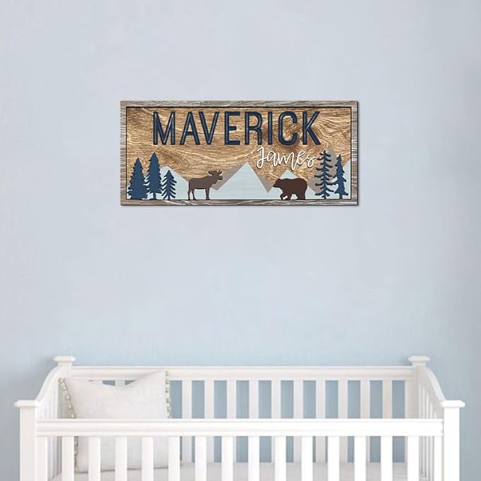 Custom Woodland Nursery Decor - Baby Name Sign for Boys, Kids Room Decor - Wooden Name Sign Gift