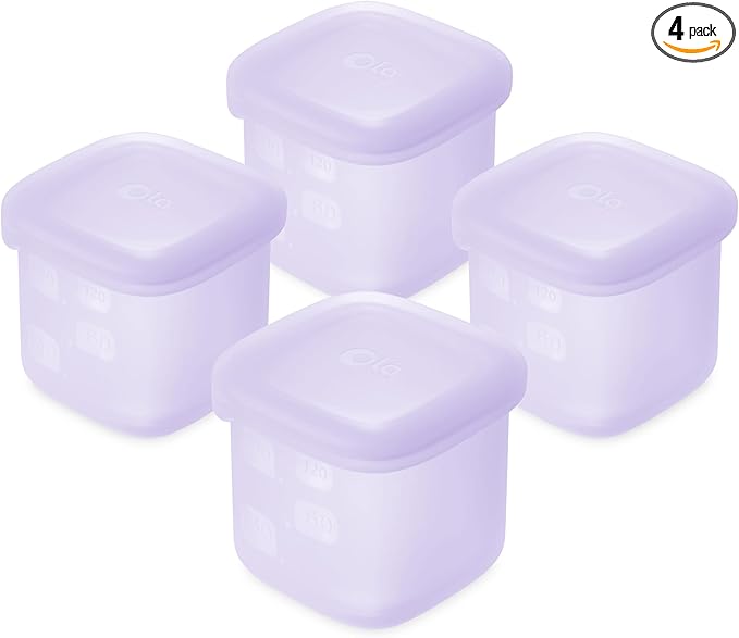 Olababy Clear Sense Silicone Storage Containers 4pk for Baby Food, Snacks, Formula, Puree, Sauce & More | Micro Plastic & BPA-Free | Daycare Essentials for Toddlers and Kids (Lilac, 4 oz / 120 ml)
