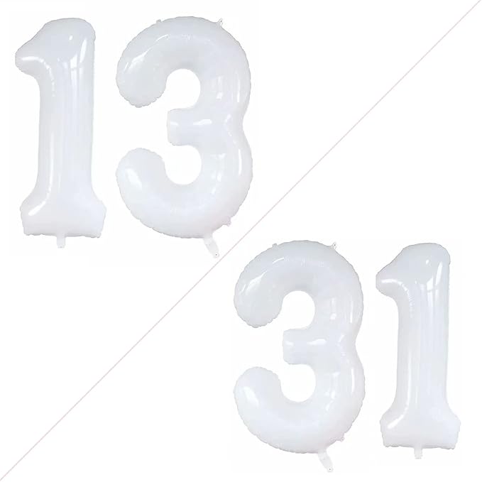 GOER Number 13 Balloons for 13th Birthday Sweet 13 Party Decorations,42 Inch Jumbo Foil Helium 31 Balloons for 31st Birthday Party Decoration (White)