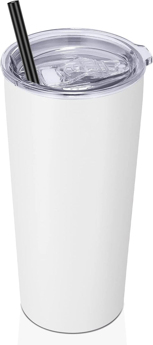 VEGOND 20oz Tumbler Bulk with Lid and Straw 1 Pack, Stainless Steel Vacuum Insulated Tumbler, Double Wall Coffee Cup Travel Mug, White