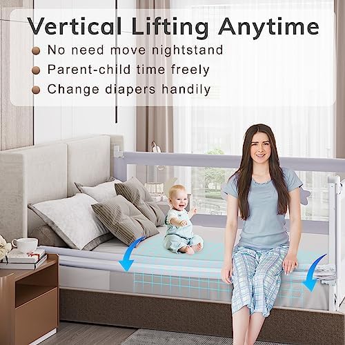 omzer Bed Rail for Toddlers - Toddler Bed Rails with Double Child Lock - Bed Rail for Baby Kids with Pattern - Height Adjustment Guard Rails for Twin Size Bed - 3 Pack, 39x75x75”