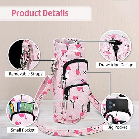 Betsey Johnson Insulated Water Bottle Pouch Holder Carrier Crossbag with Adjustable Shoulder Strap - Lightweight Polyester Accessories with Pockets Good for Hiking Sports