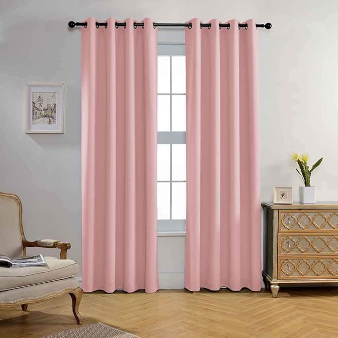 MIUCO Blackout Curtains Room Darkening Curtains Textured Grommet Curtains for Kids Bedroom Set of 2 52x84 Inch Pink