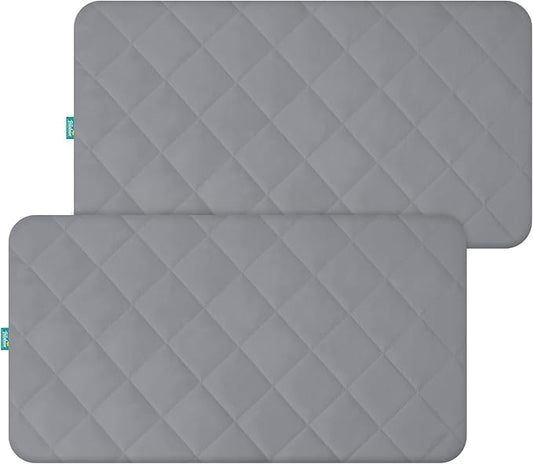 Crib Mattress Protector Waterproof Crib Sheets Fitted 2 Pack Gray Quilted Toddler Mattress Pad Cover 52" x 28" Machine Washable