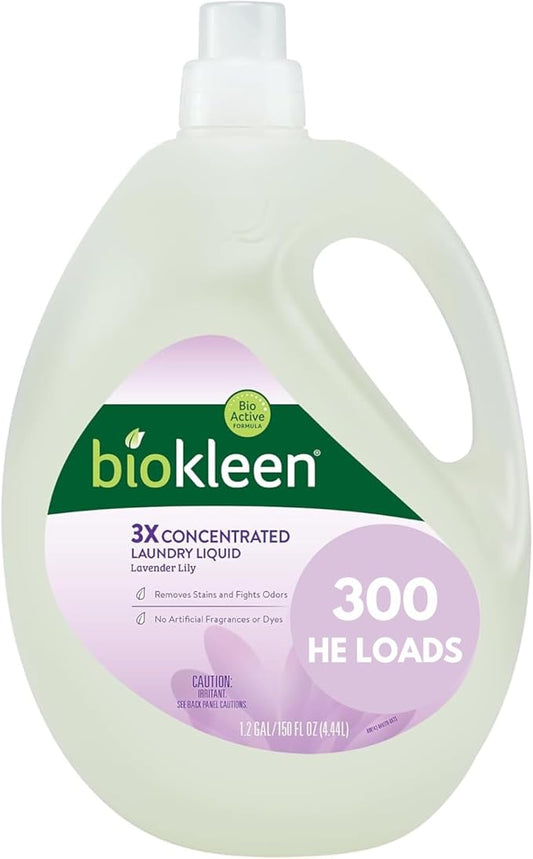 Biokleen Natural Laundry Detergent - 300 HE Loads - Liquid, Eco-Friendly, Plant-Based, No Artificial Fragrance, Colors or Preservatives, Lavender Lily, 150 Fl Oz