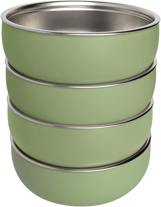 Monkey Proof™ Non-Toxic Stainless Steel Child Bowl 5” with Non-Slip Silicone Shell, (Set of 4 bowls) Unbreakable, Mess Free Feeding for Babies, Toddlers, Kids, BPA free (Sage Green)