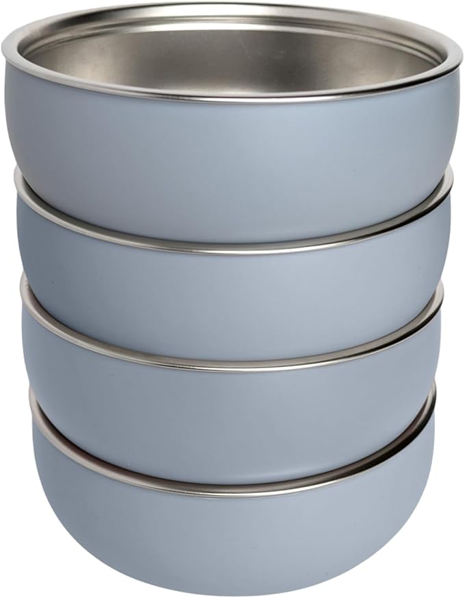 Monkey Proof™ Non-Toxic Stainless Steel Child Bowl 5” with Non-Slip Silicone Shell, (Set of 4 bowls) Unbreakable, Mess Free Feeding for Babies, Toddlers, Kids, BPA free (Misty Blue)