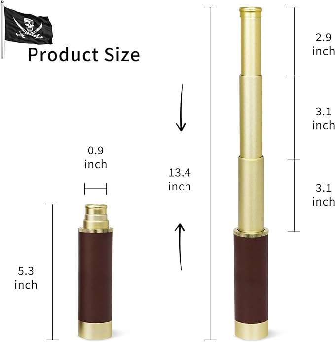 NewDoar 25x30 Zoomable Monocular Vintage Pirate Telescope - Waterproof Aluminum Alloy Brass Adjustable Optics Telescope for Travel Navigation Sailing Voyage View Watching Games(Gold)