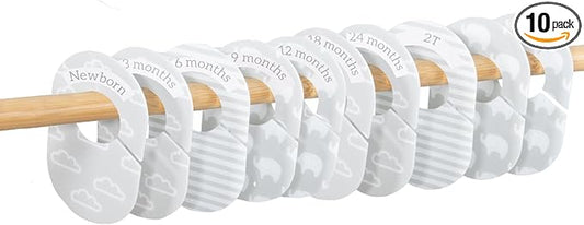 The Peanutshell 10 Pack Baby Closet Dividers Boy or Girl, Baby Clothes Organizer, Toddler Hanger, Closet Size Dividers, Nursery Organization for Clothing Storage, Newborn to 2T; Elephant Nursery Decor