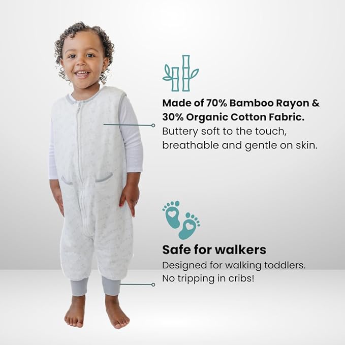 Tealbee DREAMSUIT: Toddler Sleep Sack with Feet 3T 4T - 1.2 TOG Lightweight Baby Wearable Blanket for Walkers - Rayon made from Bamboo, Organic Cotton Sleeping Bag - Love Milk