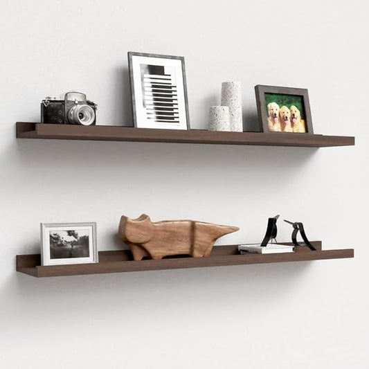 35.3 Inches Long Floating Shelves, 2 Set Farmhouse Wall Shelf for Bedroom, Nursery Book Shelf with Lip, Picture Ledge Shelf for Wall Decor Living Room Bathroom Kitchen - Walnut