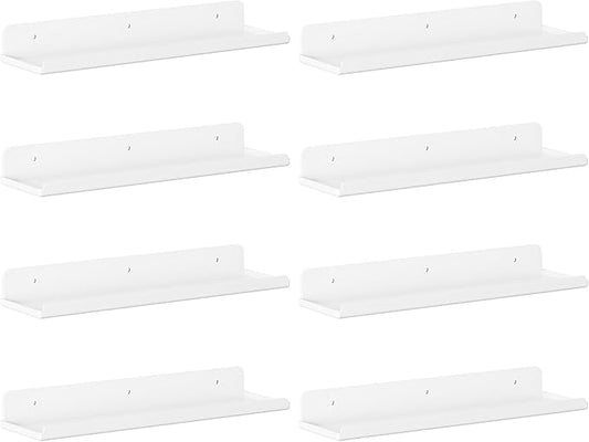 Lifewit Floating Shelves for Wall, 8 Pack White Acrylic Shelf 15" Room Decor for Bookcase/Vinyl Record Display/Photo/Picture in Bedroom, Living Room, Bathroom, Kitchen Storage and Organization