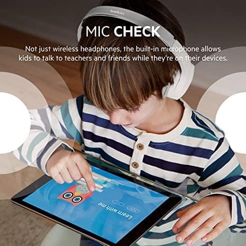 Belkin SoundForm Mini - Wireless Bluetooth Headphones for Kids with 30H Battery Life, 85dB Safe Volume Limit, Built-in Microphone - Kids On-Ear Earphones for iPhone, iPad, Fire Tablet & More - White
