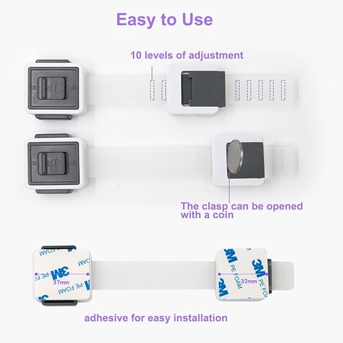 Child Proof Cabinet Locks, 4 Pack Child Locks for Drawer Cupboard Dishwasher Cupboard Pantry and Toilet. Adhesive Safety Baby Proofing Fridge Lock for Kids and Toddler