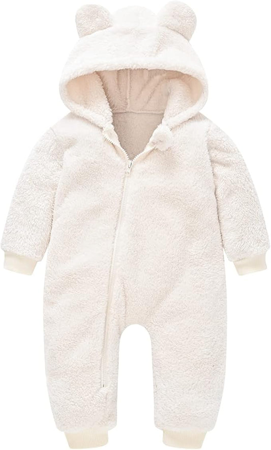 Baby Fleece Jumpsuits Infant Bear Ear Snowsuit Newborn Hooded Romper Warm Coat