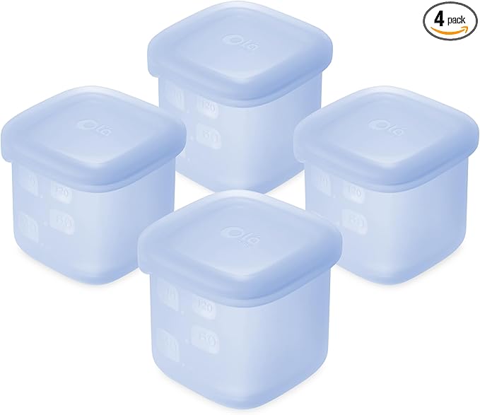Olababy Clear Sense Silicone Storage Containers 4pk for Baby Food, Snacks, Formula, Puree, Sauce & More | Micro Plastic & BPA-Free | Daycare Essentials for Toddlers and Kids (Blueberry, 4 oz / 120 ml)