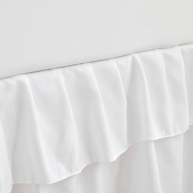 Mini Crib Bedding Set 3 Pieces Baby Boho Quilted Tufted Ruffles Comforter with Fitted Sheet and Ruffled Bed Skirt - Cute Shabby Baby Bedding Fits Mini Crib Only White