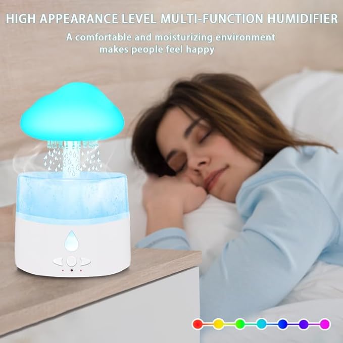 Rain Cloud Humidifier, Rain Humidifierrain Humidifier Water Drip, Water Drip Rain Sounds for Sleeping, Mushroom Waterfall Lamp, Desk Humidifiers for Office (white)