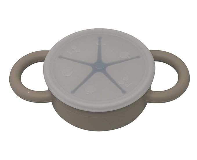 BraveJusticeKidsCo | Snack Attack II Snack Cup | Collapsible Silicone Snack Container | Toddler and Baby Snack Catcher Lid (Fog)