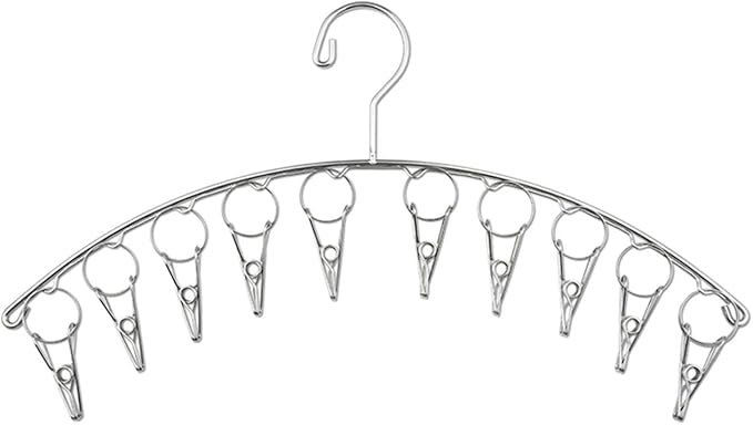 DurReus Strong Stainless Steel Laundry Drying Rack Clothes Hanger with 10 Clothespins Indoor Space Saver Hanging Clothing Organizer Mitten Sock Hangers