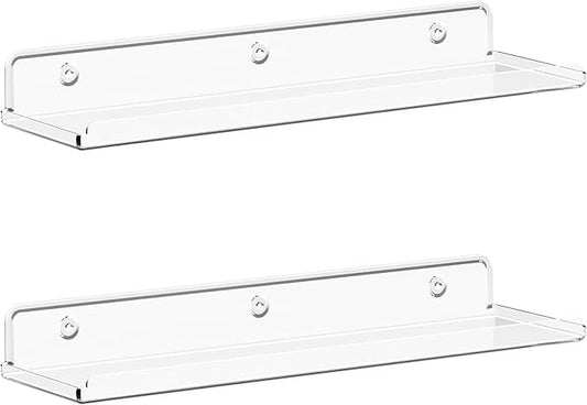 Lifewit Floating Shelves for Wall, 2 Pack 15" Clear Acrylic Shelf Room Decor for Book/Figures/Photo/Makeup in Bathroom, Book Shelf, Living Room, Bedroom, Kitchen Storage and Organization