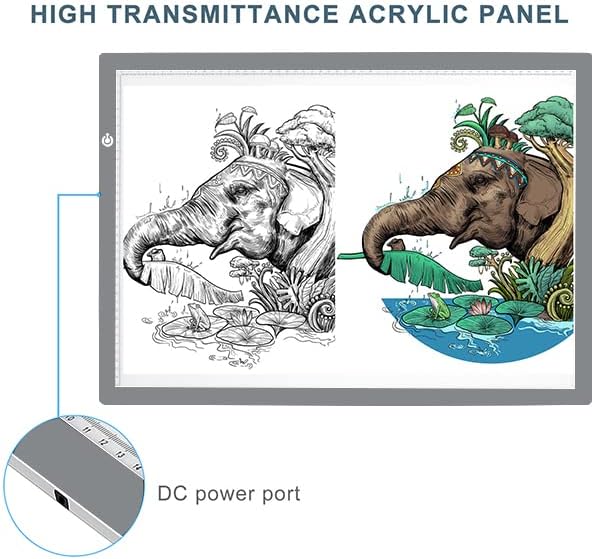 LitEnergy A2 LED Copy Board Light Tracing Box, Ultra-Thin Adjustable Artcraft LED Trace Light Pad for Tattoo Drawing, Streaming, Sketching, Animation, Stenciling (Silver)