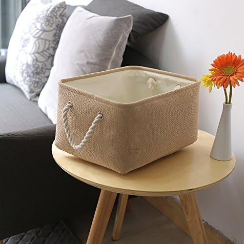 TheWarmHome Large Storage Basket - Fabric Storage Baskets for Organizing Shelves, Collapsible Storage Bin Organizer for Closet Bookself Laundry Dog Toy Home Organization, Decorative Beige Basket Gift