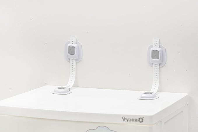 YEYA Upgraded No Drill Anti tip Furniture Wall Anchors Straps for Baby proofing with 3M Adhesive (4 Pack)