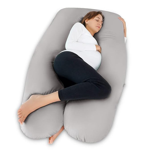 Meiz Pregnancy Pillow, Cooling Silky Pregnancy Pillows for Sleeping, Maternity Body Pillow for Pregnant Woman with Cooling Silk Jersey Cover, Light Grey