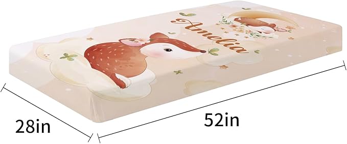Personalized Baby Crib Bedding Set - Custom Name Fox Pattern 3 Pcs Set - Soft Blanket with Double Layer Dotted Backing, Fitted Sheet, Room Rug for Newborns Boys Girls Shower Gift