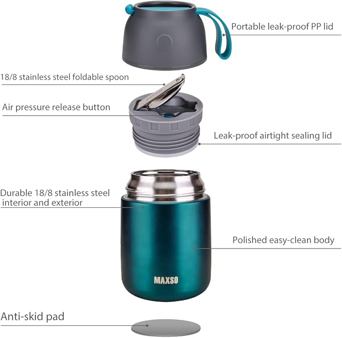 Insulated Thermo Food Jar for Hot & Cold Food for Kids Adult, 17 oz Soup Thermal Hot Food Containers for Lunch, Triple Layer Insulation Stainless Steel Food Jar with Spoon (Green)