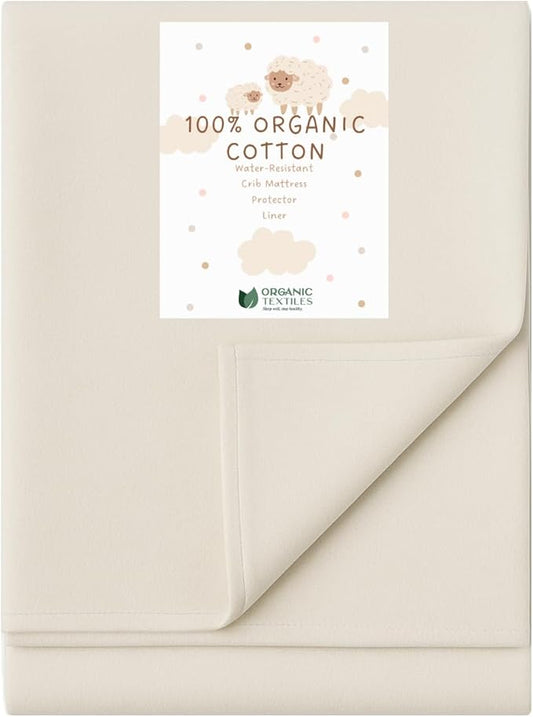 Organic Cotton Crib Mattress Protector - Water Resistant Flat Sheet Liner Pad, Skin Friendly, Chemical-Free Pure Cotton [GOTS-Certified] - Made in USA (Mini Crib (38"x24"))