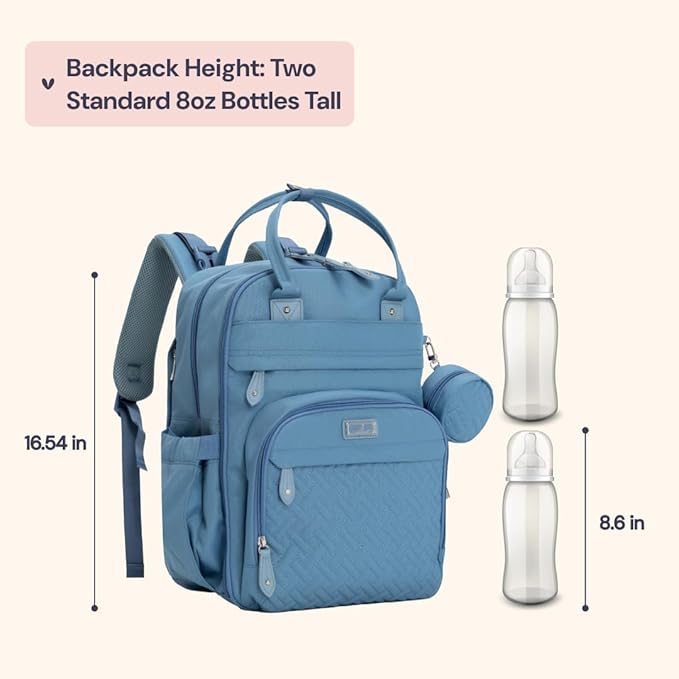 BabbleRoo Diaper Bag Backpack - Baby Essentials Travel Tote - Multi function Waterproof Diaper Bag, Travel Essentials Baby Bag with Changing Pad, Stroller Straps & Pacifier Case - Unisex, Light Blue