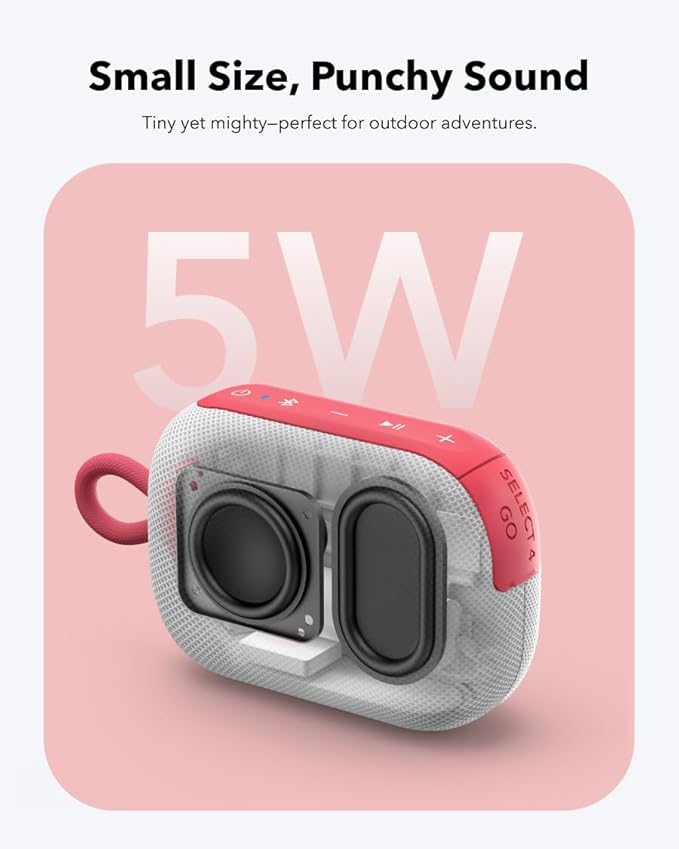 Soundcore Select 4 Go Bluetooth Shower Speaker by Anker, IP67 Waterproof/Dustproof, Portable, Wireless, 20H Playtime, Floatable, Powerful Sound, Electronics for Outdoors/Home/Office/Travel/Party-Red