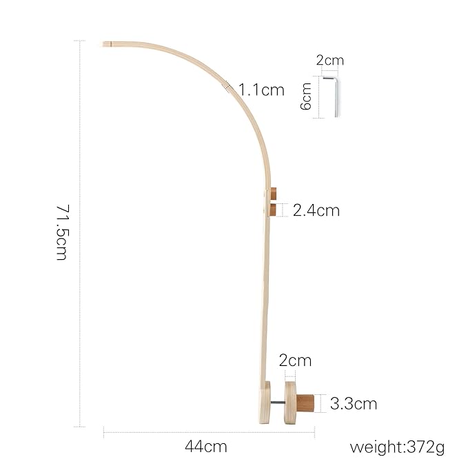 Baby Crib Mobile Arm - Wooden Baby Mobile Crib Holder for Hanging Baby Crib Attachment for Nursery Decor (Curved Structural Arm)