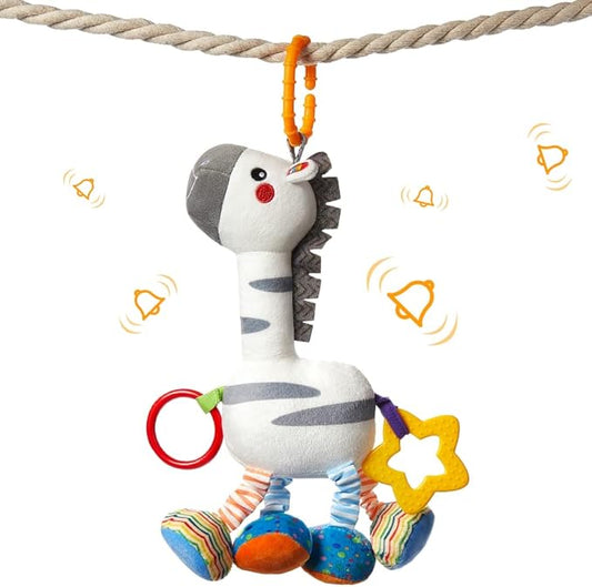 TUMAMA Baby Hanging Toys, Plush Animals Baby Rattle Crinkle Squeaky Toys Car Seat Stroller Mobile Toys, Baby Toys for 0 3 6 9 12 Months, Sensory Learning Toys Gift for Newborn Infant (Zebras)