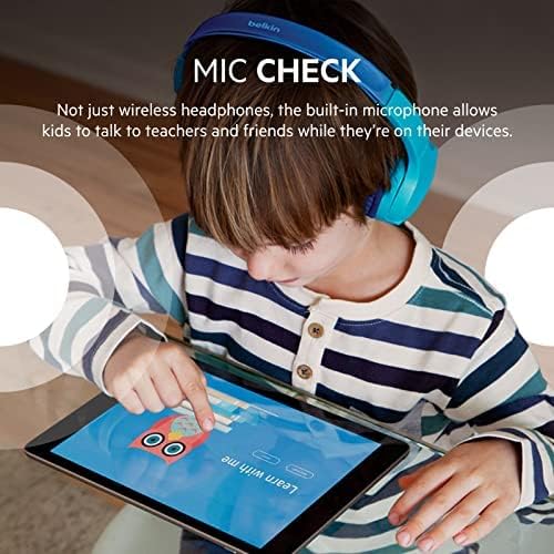 Belkin SoundForm Mini - Wireless Bluetooth Headphones for Kids with 30H Battery Life, 85dB Safe Volume Limit, Built-in Microphone - Kids On-Ear Earphones for iPhone, iPad, Fire Tablet & More - Blue