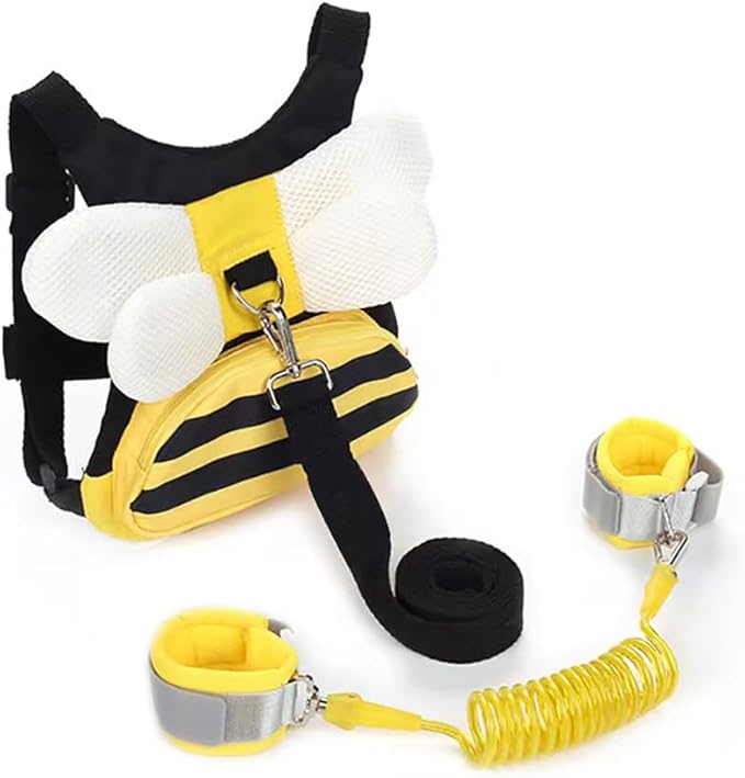 PandaEar 3 in 1 Toddler Harness Leashes + Anti Lost Wrist Link, Kids Bee Safety Backpack Harness with Children Leashes, Child Anti Lost Leash for Girls Boys Outdoor