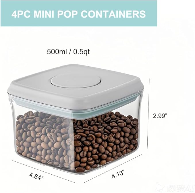 Pop Containers with Lids - Stackable Airtight Food Storage Kitchen Pantry Storage Containers for Snacks Candy Salt Herbs Spices BPA-Free (520ml*4)