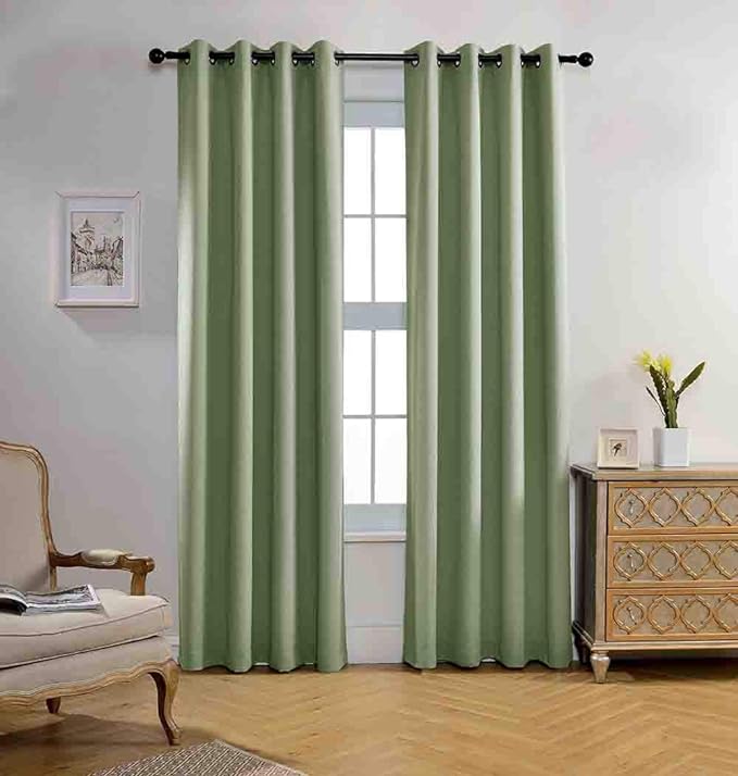 MIUCO Blackout Curtains Room Darkening Curtains Textured Grommet Panels for Living Room 2 Panels 52x84 Inch Long Sage