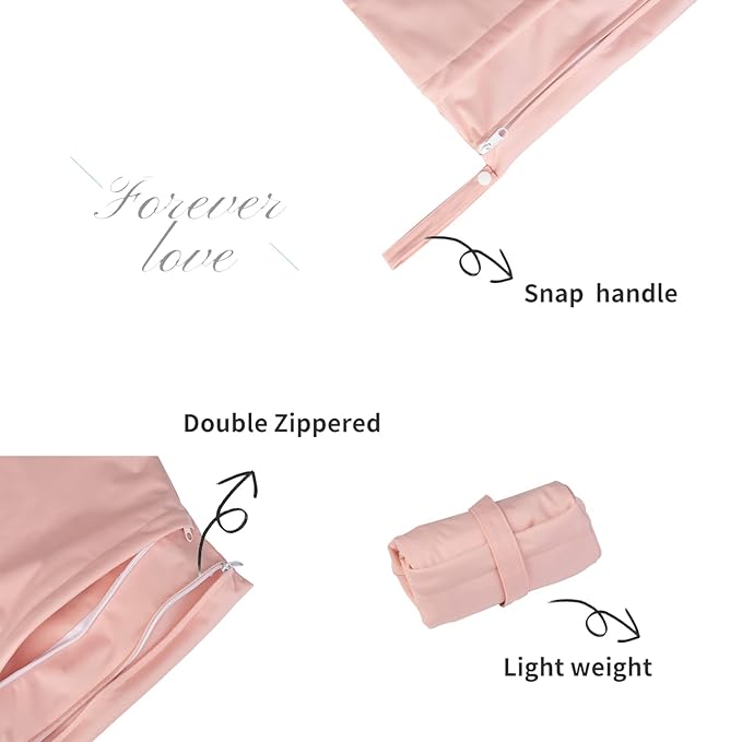 ALVABABY 3pcs Baby Cloth Diaper Wet/Dry Bags|Waterproof Reusable with Two Pockets|Travel, Beach, Pool, Daycare, Soiled Baby Items,Yoga，Gym Bag for Swimsuits or Wet Clothes (3 pcs in SML, Pink) 3L-B19