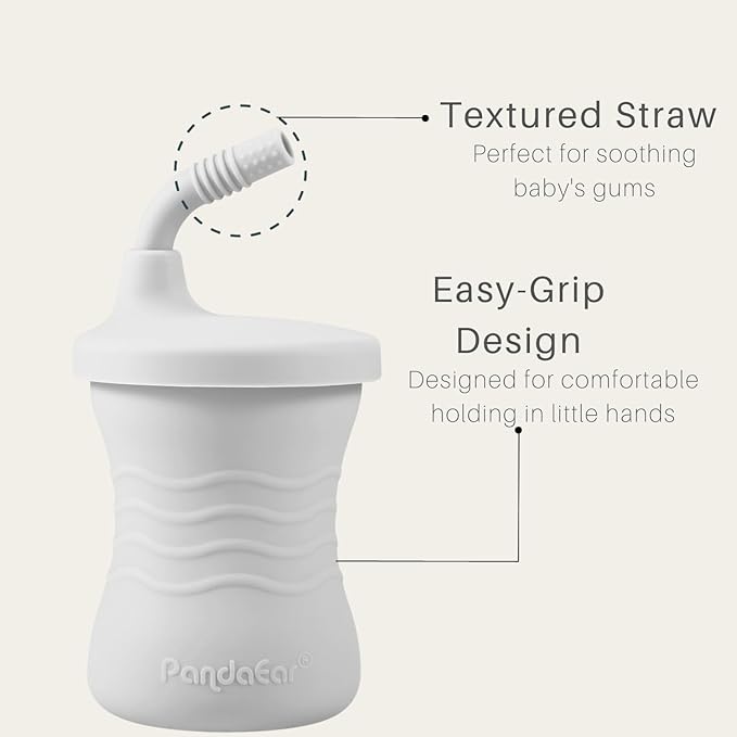 PandaEar Silicone Training Cup, 3 Pack Baby Drinking Sippy Cups with Straw for Baby and Toddler 6 Months+ (Brown/Pink/Gray)