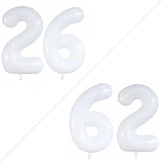 GOER Number 26 Balloons for 26th Birthday Party Decorations,42 Inch Jumbo Foil Helium 62 Balloons for 62nd Birthday Party Decoration (White)